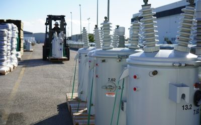 FPL forklift moving transformers.